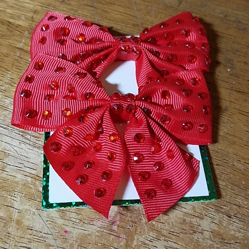 3 X 1.5 Red Rhinestone Hair Bow Set Of 2